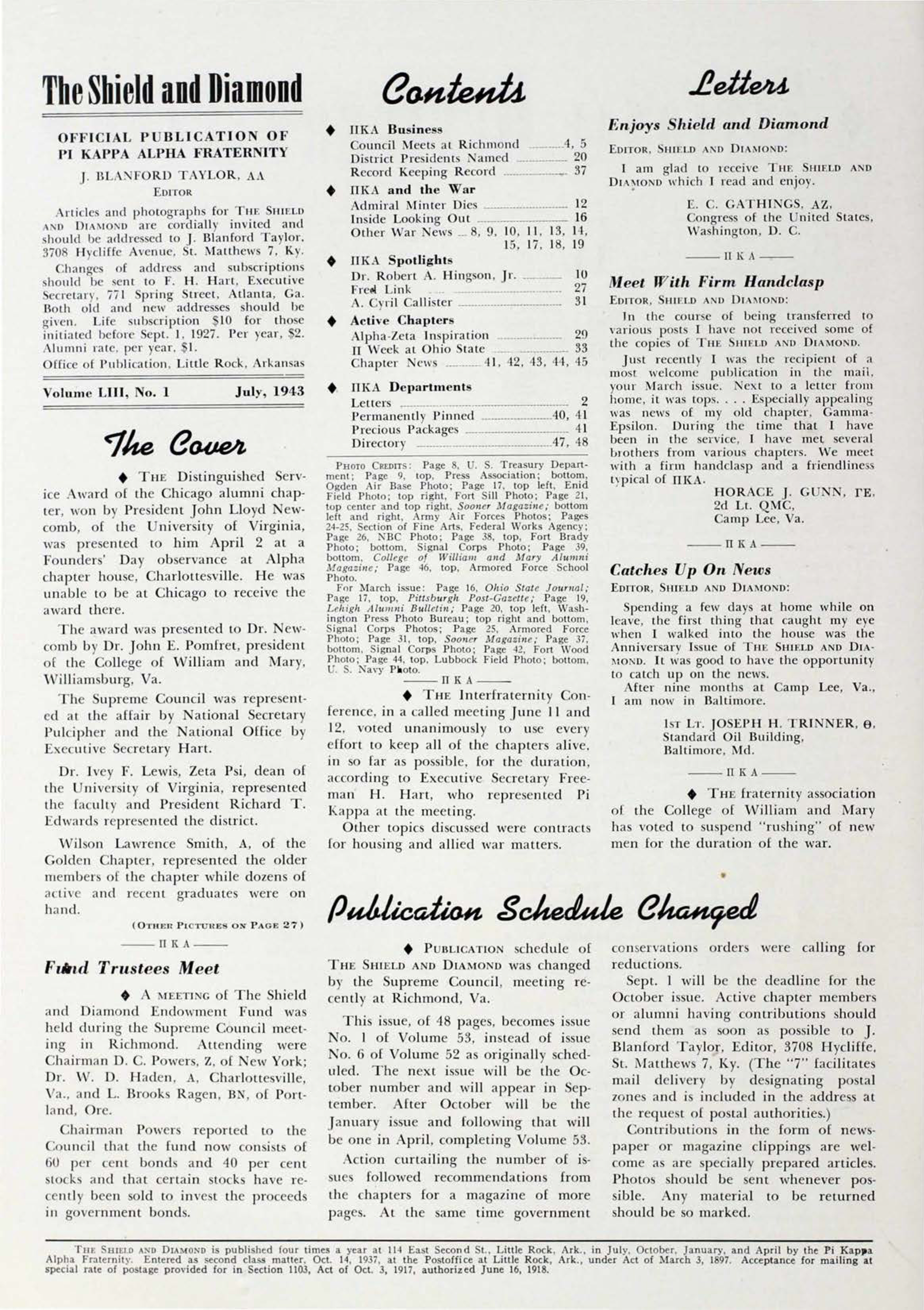 Publication Schedule Changed